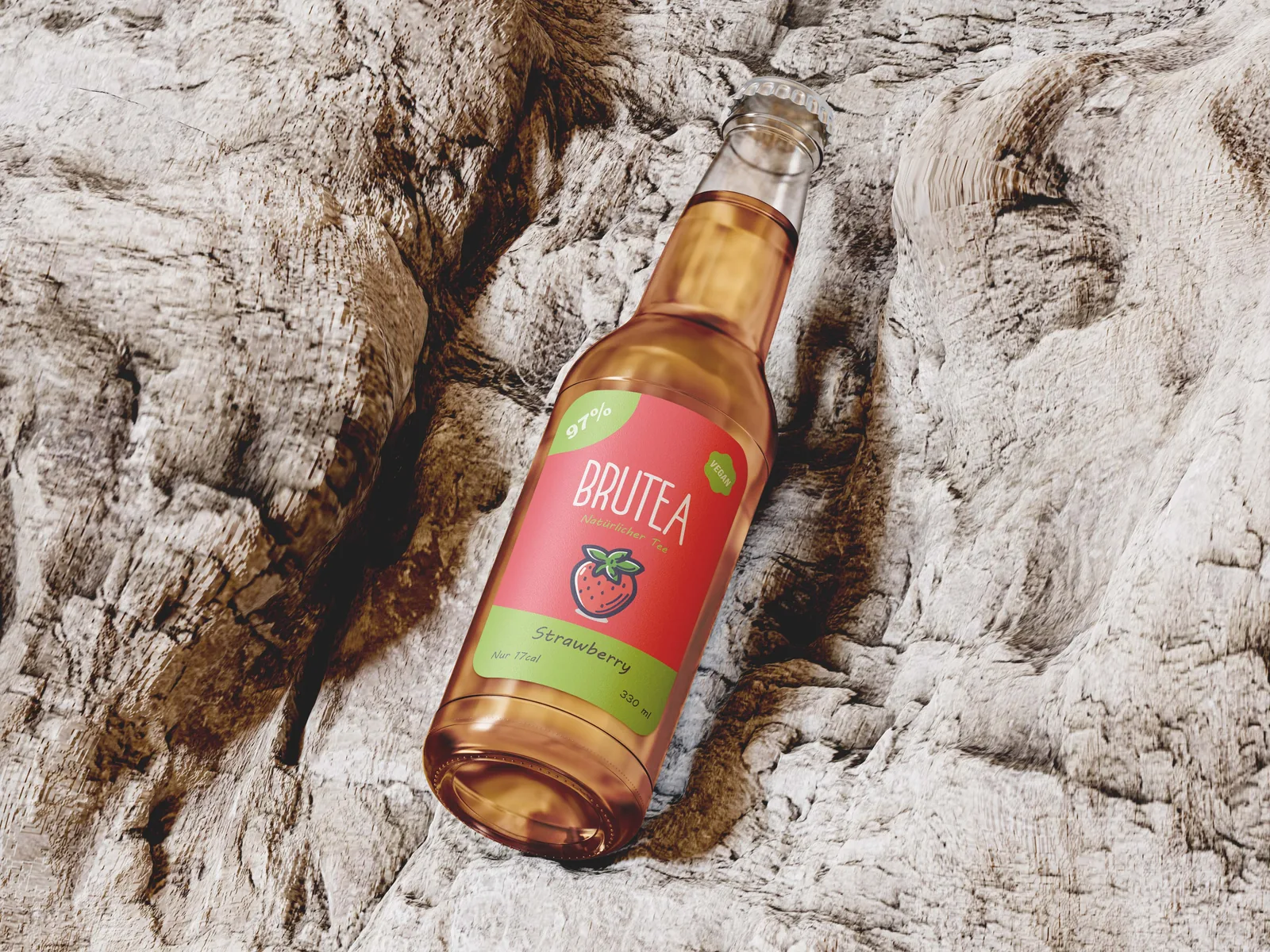 BruTea Etikett-Detail — Iteration 5 mit großem Frucht-Bild, Brand & Packaging Design von Emrach aus Aachen