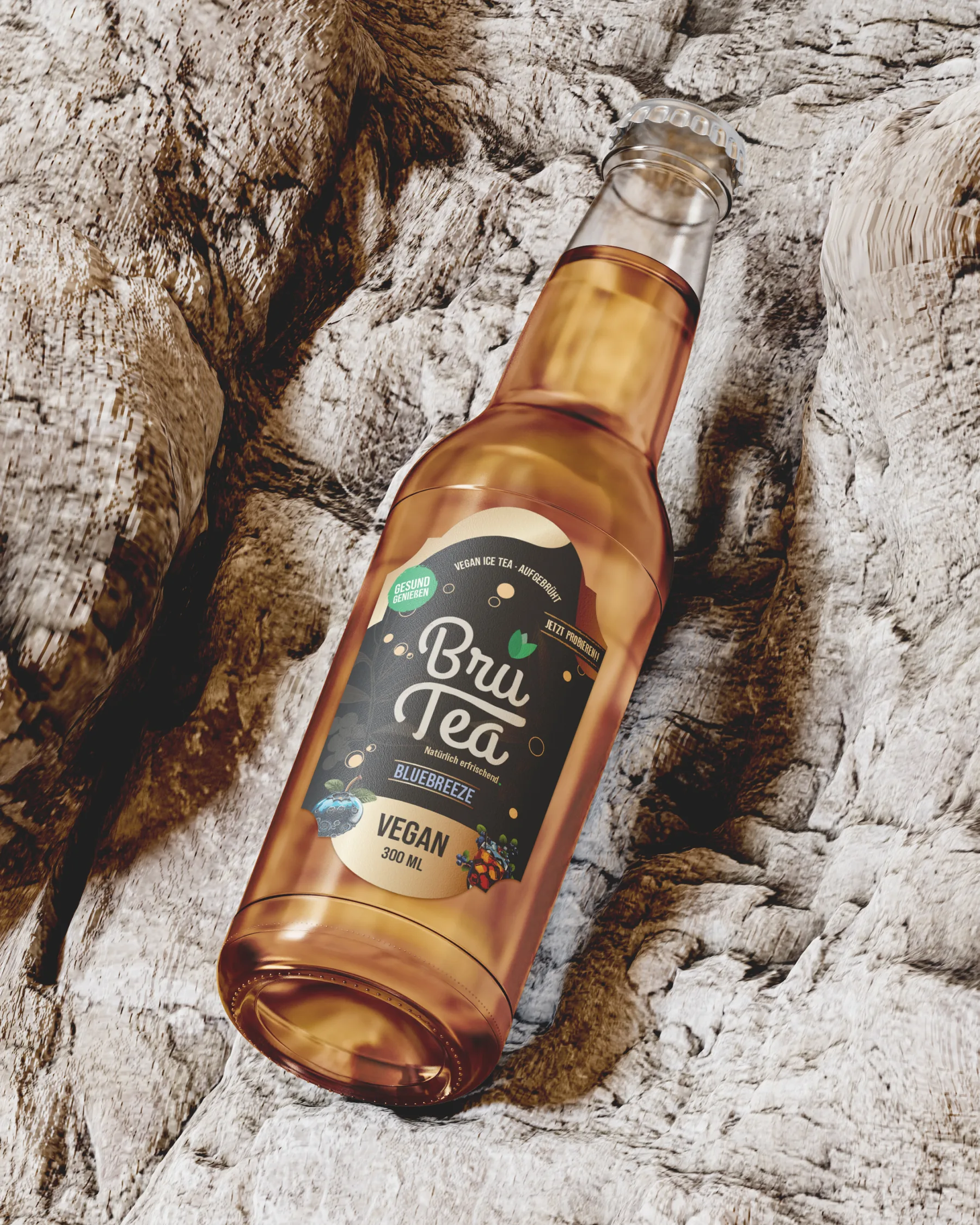 BruTea Glasflasche — Etikett mit großem Frucht-Bild, Brand & Packaging Design von Emrach aus Aachen