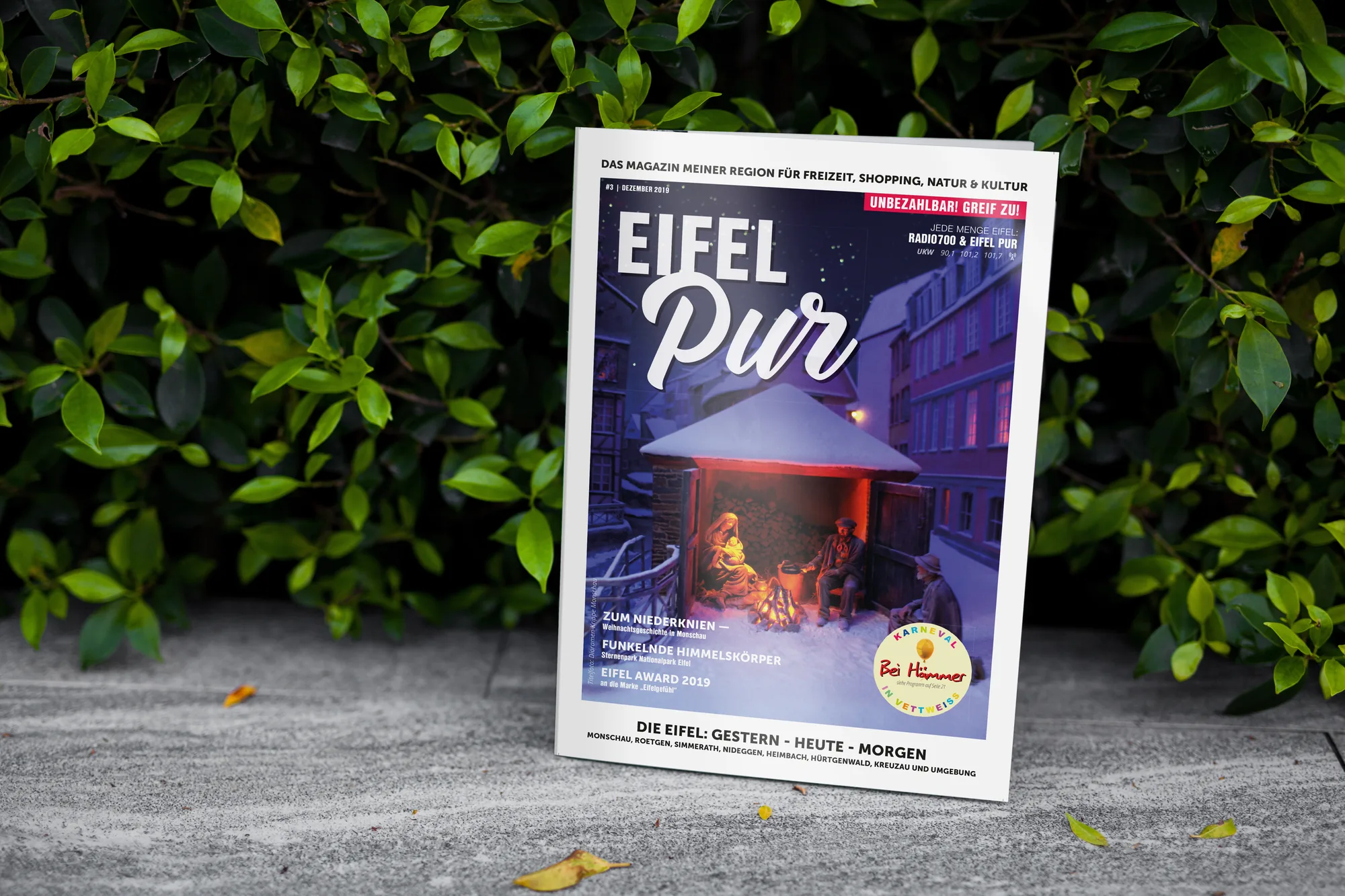 Eifel Pur Ausgabe 3 — Cover-Mockup in der Eifeler Natur, Editorial Design von Emrach aus Aachen