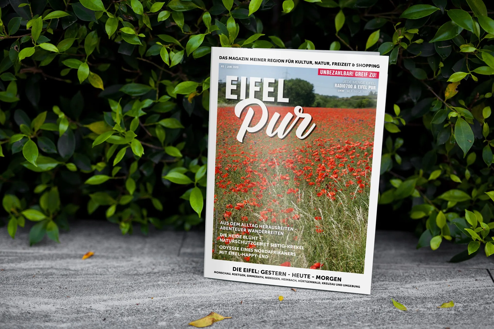 Eifel Pur Ausgabe 8 — Cover mit Mohnblumenfeld, Sommerausgabe, letzte Ausgabe unter eigener Herausgeberschaft, Editorial Design von Emrach aus Aachen