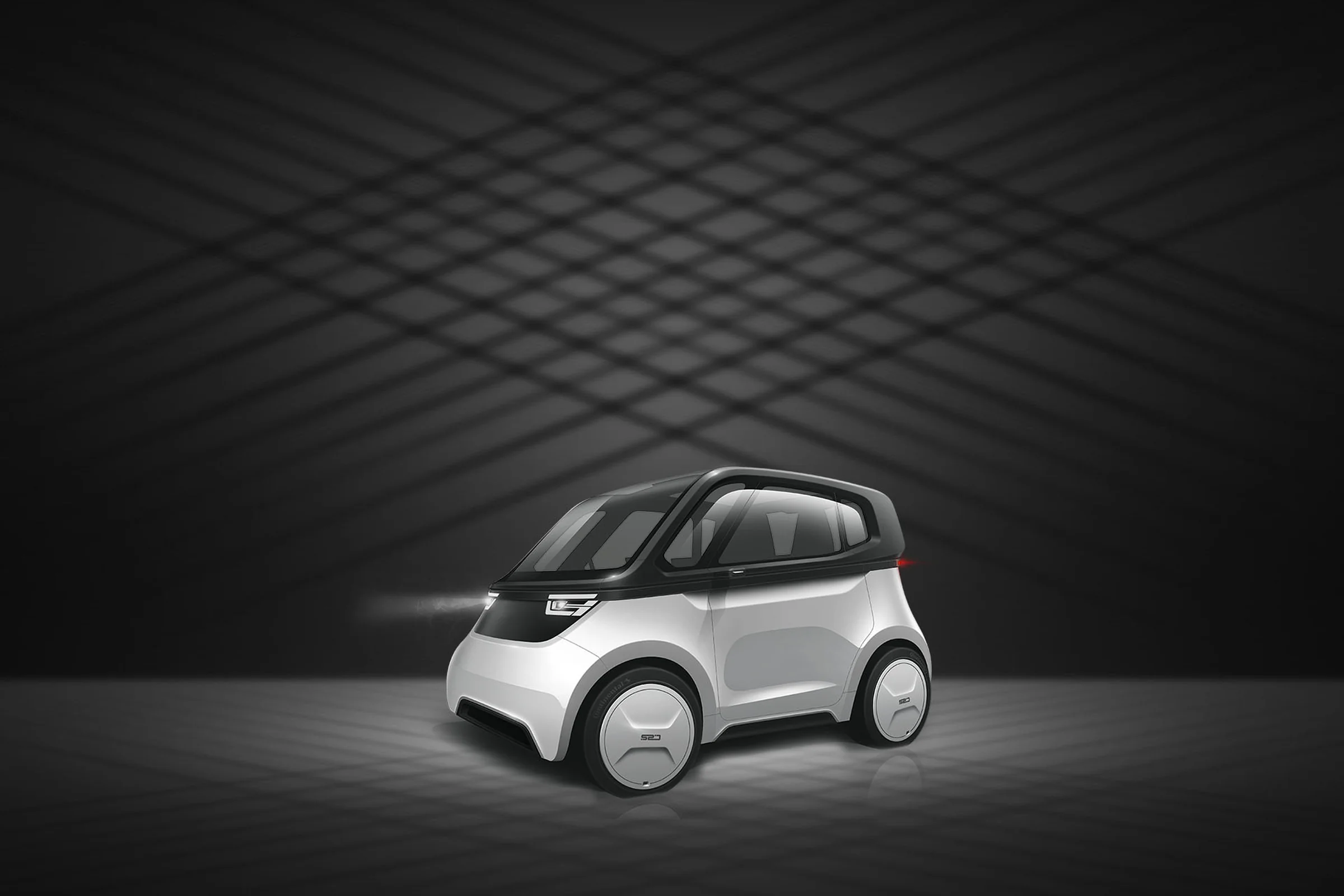 SVEN Carsharing-Auto im Showroom-Render, alternative Ansicht