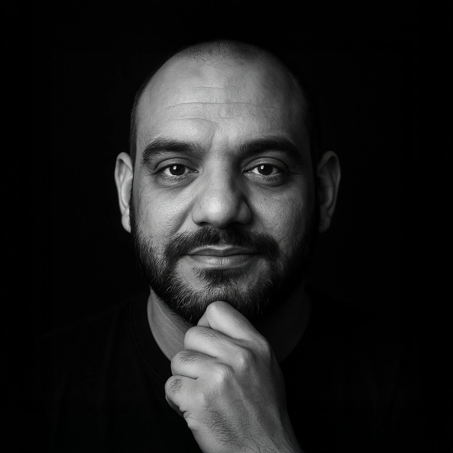 Portrait von Emrach Achmet Oglou in Schwarzweiß — Grafikdesigner, UX/UI Designer und Fotograf aus Aachen
